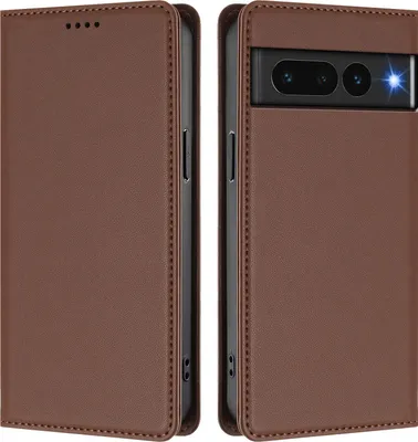 Obrázek produktu pro Kožené pouzdro pro Google Pixel 7 Pro, magnetické flipové pouzdro zPolyuretankůže se stojánkem Hnědá