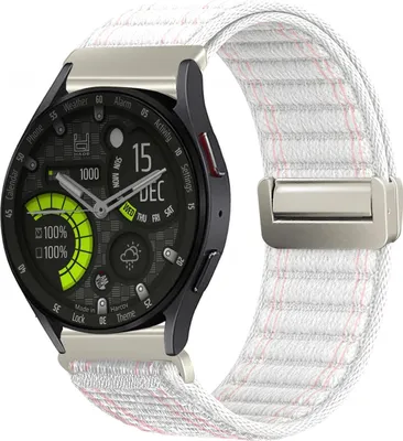 Produktbild von Smartwatch Armband für Samsung Galaxy Watch6 44mm Nylon Textil Band Ersatzband Wechselband Magnetverschluss flexibel atmungsaktiv Weiß
