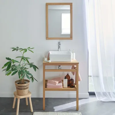 Image de Meuble simple vasque sur pieds en chêne 60 cm - sans vasque