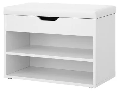 Produktbild von Schuhbank mit Kissen – 2 Fächer – mattweiß – 60 x 30 x 44 cm