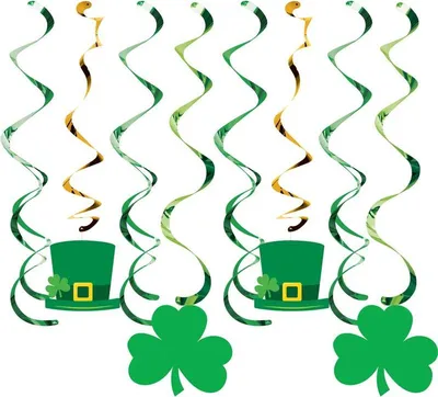 Produktbild von 8 hängende Swirl Girlanden mit 4 St. Patricks Day Pappschilder 90cm