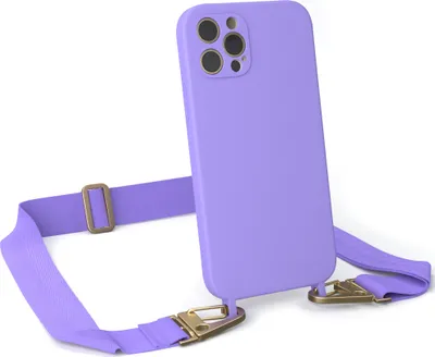 Produktbild von EAZY CASE Handykette Silikon mit Clips 2 in 1 kompatibel mit Apple iPhone 12 Pro Handyhülle mit Kordel, Hülle mit Band, Kette, Lila - Clips Gold