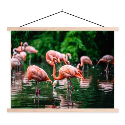 Produktbild von MuchoWow® Textilposter Flamingo - Tropisch - Vogel - Wasser - Rosa 120x90 cm mit holzfarbenen Rahmen - Magnetisch