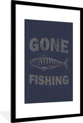 Produktbild von MuchoWow® MuchoWow® Gerahmtes Poster Vintage - Fisch - Blau 60x90 cm - Poster mit zchwarzem Bilderrahmen - Dekoration - Wandposter Wohnzimmer - Hochwertig