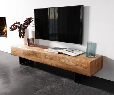 Produktbild von DELIFE Lowboard New Live-Edge 175 cm Akazie Natur 4 Türen Fuß schwebend Metall Schwarz