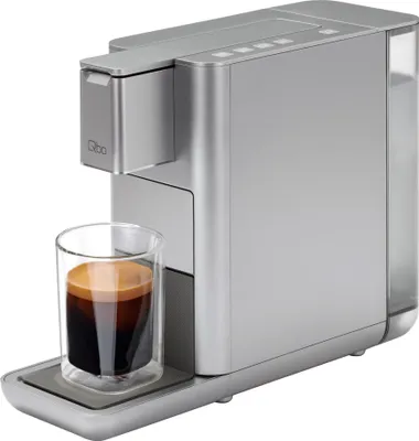 Produktbild von Tchibo Qbo ICONIC Premium Kapselmaschine für Espresso, Caffè Crema und Caffè Grande, hochwertiges, kompaktes, innovatives Design, Frozen Silver, Grau