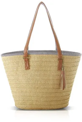 Zdjęcie produktu dla Duża torba plażowa z lnu, w stylu boho-chic, idealna na podróże, wakacje, plażę i zakupy