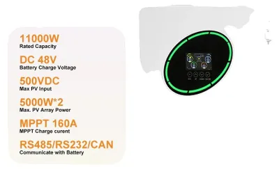 Zdjęcie produktu dla Falownik, technologia MPPT, czysta sinusoida na wyjściu, 48 V, 11 kW, z Wi-Fi