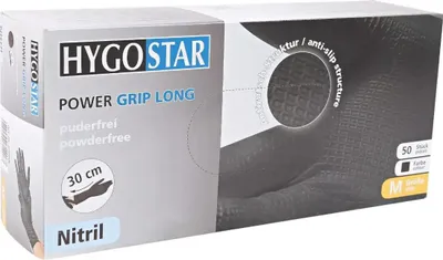 Produktbild von Hygostar Power Grip Long Nitril-Handschuhe Schwarz | 50 Stück : XXXL Größe: XXXL