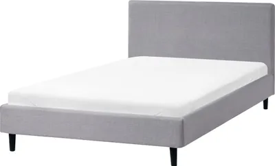 Zdjęcie produktu dla BELIANI Łóżko jasnoszare tapicerowane 120 x 200 cm ze stelażem i zagłówkiem
