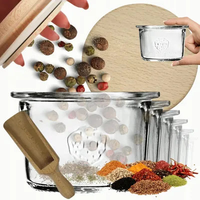 Produktbild von Weck Gläser 80ml mit Holzlöffel und Holzdeckel, 6 Stück