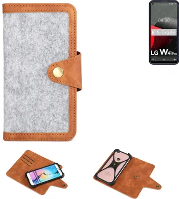 Produktbild von K-S-Trade Handyhülle kompatibel mit LG Electronics W41 Pro Schutzhülle Filz-Hülle Kunst-Leder hellgrau braun (1x)