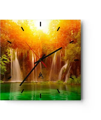 Produktbild von Wanduhr - Quadrat - Glasuhr - Kroatien nationalpark wasserfall - 30x30cm - Schleichendes Uhrwerk - Lautlos - zum Aufhängen bereit - Dekoration Modern - Wanddekoration aus Glas - C3AC30x30-2228