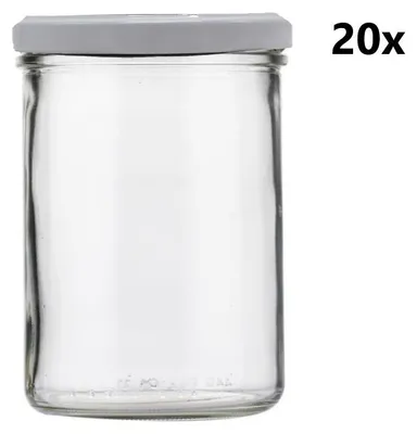 A clear glass jar with a gray lid is shown against a white background. The text '20x' is visible in the upper right corner.