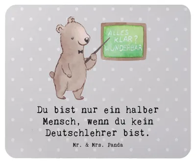 Produktbild von Mr. & Mrs. Panda Mousepad Deutschlehrer Herz - Grau Pastell - Geschenk, Grundschule, pc mausunterlage, Lustig, Spruch, laptop, Mouse Pad, Mauspad, Deutschunterricht