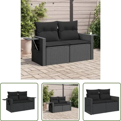 Image de The Living Store Canapé de jardin avec coussins 2 places noir Poly rotin