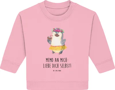 Produktbild von Mr. & Mrs. Panda Organic Baby Pullover Pinguin Kokosnuss 6. - 12. Monat - Baumwolle Pink - Geschenk, Urlaub, Hawaii, Aloha, Pinguine, Bullover