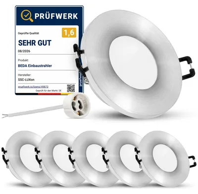 Produktbild von SSC-LUXon 6x BEDA Einbauleuchte Rahmen IP65 für GU10 oder Modul - Bad Einbaustrahler gebürstet silber (Lieferung ohne Leuchtmittel)
