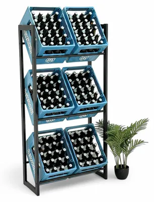 Produktbild von Flaschenregal Kistenregal stehend - 6 Kisten - Schwarz - Metall - 71 cm
