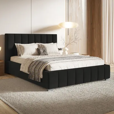 Produktbild von MOTIVENA Vigo Polsterbett 200x200 mit Bettkasten, Metall Lattenrost, Bett 200x200 Schwarz Samt (Jasmine 100)