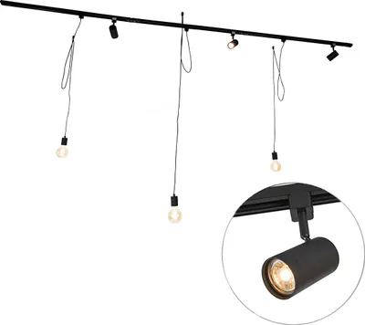 Produktbild von Smartes Schienenbeleuchtungssystem Schwarz 3 Spots und Pendelleuchte 1 Phasig Iconic Cavalux Jeana