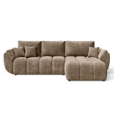 Produktbild von EZIMPAZ Schlafsofa CALVANI, Ecksofa Gesteppt mit Schlaffunktion und Bettkasten, Freistehende Polsterecke, DL-Automatik - Braun Rechts