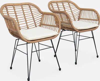 Immagine prodotto di Set 2 poltrone in resina e metallo effetto bambù, Beige
