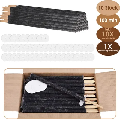 Produktbild von EINFEBEN 10x Fackeln Brennzeit 100 min. Wachsfackeln inkl. 10 x Handschutz, mit Extra Langem Griff, für Nachtwanderung und Veranstaltungen in Garten oder zu Ostern/Silvester.