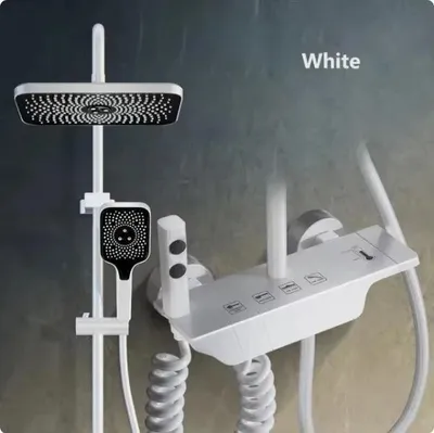 Immagine prodotto di Rubinetto termostatico per doccia - Set doccia - Regolazione della temperatura per vasca da bagno - Corpo in ottone - Regolabile in altezza - Bianco senza display