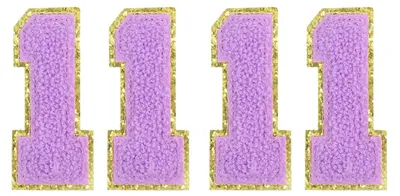 4 Chenille-Zahlen-Patches, 8,4 cm, lila, zum Aufbügeln