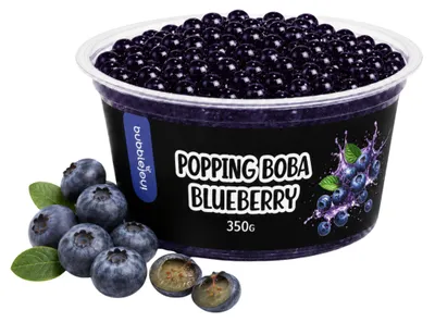 Productafbeelding van BubbleJoy Popping Boba, blauwe bessen smaak, 350 g. Fruitparels voor bubble tea