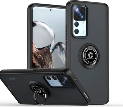 Produktbild von Xiaomi 12T Pro Hülle, Ring Halter Ständer Matte Transluzent TPU Rahmen Stoßfest Schutzhülle für Xiaomi 12T / Xiaomi 12T Pro Schwarz