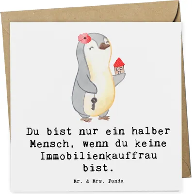 Produktbild von Mr. & Mrs. Panda Grußkarte Immobilienkauffrau Herz - Weiß - Geschenk, doppelkarte, anlasskarte, faltkarte, Lustig, Ausbildung, Witzig, Klappkarte, Spruch