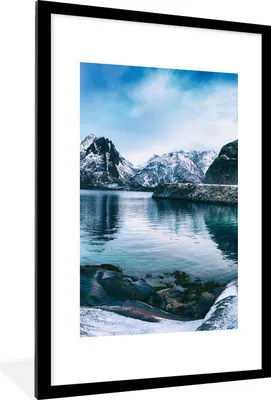 Produktbild von MuchoWow® Gerahmtes Poster Wasser - Berge - Natur 60x90 cm - Poster mit Schwarzem Bilderrahmen Wandposter Rahmen Foto Bilder - Dekoration - Wandposter Wohnzimmer - Hochwertig