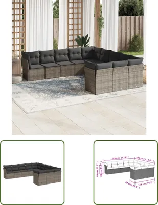 Produktbild von The Living Store 11-tlg. Garten-Sofagarnitur mit Kissen Grau Poly Rattan