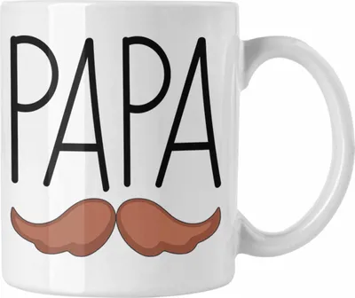 Produktbild von Trendation - Papa Tasse Geschenk Schnurrbart Geschenkidee Vatertag Lustig (Weiß)