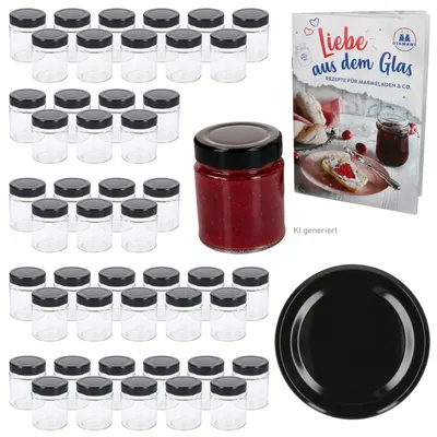 Immagine prodotto di Set da 48 vasetti per marmellata da 161 ml con coperchio nero e bordo alto