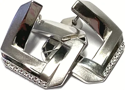 Produktbild von Ohrring 925/- Silber rhodiniert teilweise matt Zirkonia Creole Scharniercreole eckig moderner Look