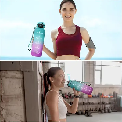 Produktbild von Auslaufsichere Trinkflasche 1,5L mit Strohhalm und Zeitmarkierung - Perfekt für Sport und Outdoor-Aktivitäten