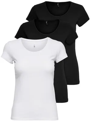 Produktbild von ONLY 3er Pack Damen T-Shirt schwarz oder weiß Kurzarm lang Basic Sommer T-Shirts XS S M L XL 15209153