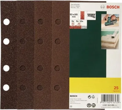 Zdjęcie produktu dla Bosch 2607019495 Bosch 25 Schleifblätter 93x185 8 Loch Körnung 40-120