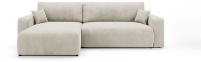 Image de Canapé d’angle BERLIN gauche blanc velours côtelé Poso 100 - fonction couchage, coffre de rangement pour la literie