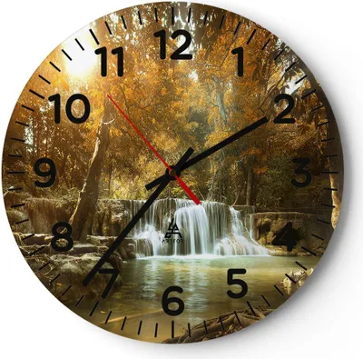 Produktbild von Wanduhr - Rund - Glasuhr - Park Wasserfall Wasser - 30x30cm - Schleichendes Uhrwerk - Lautlos - zum Aufhängen bereit - Dekoration Modern - Wanddekoration aus Glas - C4AR30x30-3789