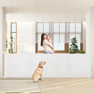 Produktbild von Einziehbares Treppengitter, 300 cm breit, Einhandbedienung, Sicherheitsgitter für Babys und Haustiere