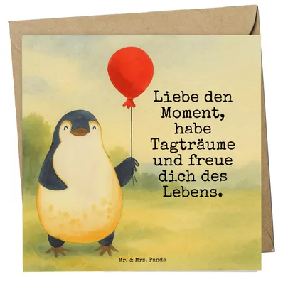 Produktbild von Mr. & Mrs. Panda Grußkarte Pinguin Luftballon Design - Weiß - Geschenk, faltkarte, Glückwunschkarte, doppelkarte, Liebe, Motivation, Freundin, Klappkarte, anlasskarte