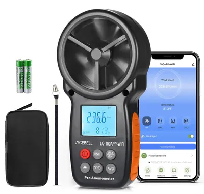 WLAN-Anemometer 0,3-40 m/s, -10–45 °C, App-Steuerung, 153 g