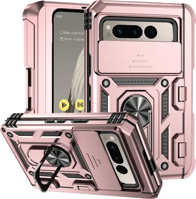 Produktbild von Google Pixel Fold Hülle mit Schiebe Kamera Schutz und Ringhalter Ständer Schutzhülle für Google Pixel Fold Rosa