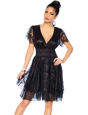 Produktbild von Spitzenkleid 13353 Abendkleid Cocktailkleid Partykleid A-Linie Clubkleid, schwarz, Gr. L=36/38