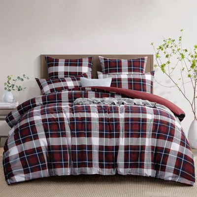 Obrázok produktu pre Sada posteľnej bielizne 220x240 cm, 3-dielna, červená, škótska kocka, mikrovlákno, so zipsom