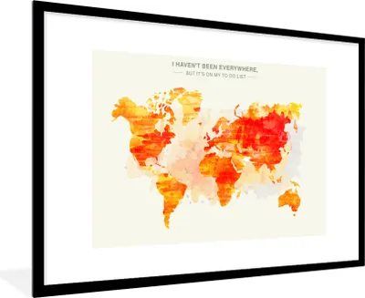 Produktbild von MuchoWow® Gerahmtes Poster Weltkarte - Farbe - Sonnenuntergang 90x60 cm - Poster mit Schwarzem Bilderrahmen Wandposter Rahmen Foto Bilder - Wanddekoration - Fotos